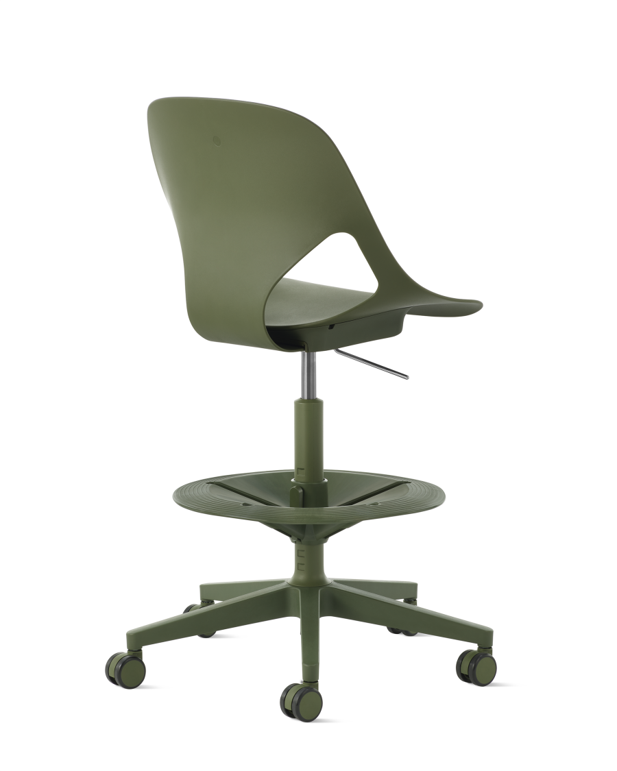 Zeph Stool_armless_Olive_back angle Zeph Stool designed by Studio 7.5 for Herman Miller, Herman Miller Zeph Stool, Studio 7.5 Zeph Chair, Herman Miller new task chair