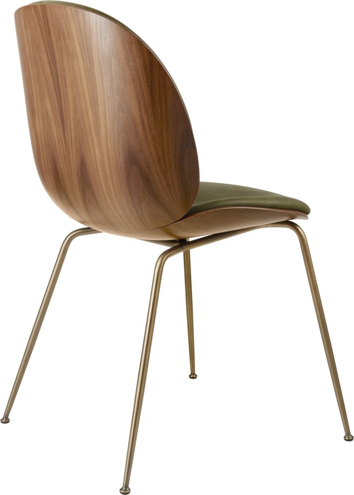 Beetle Dining Chair Walnut Veneer Soft Leather Army upholstery Conic base