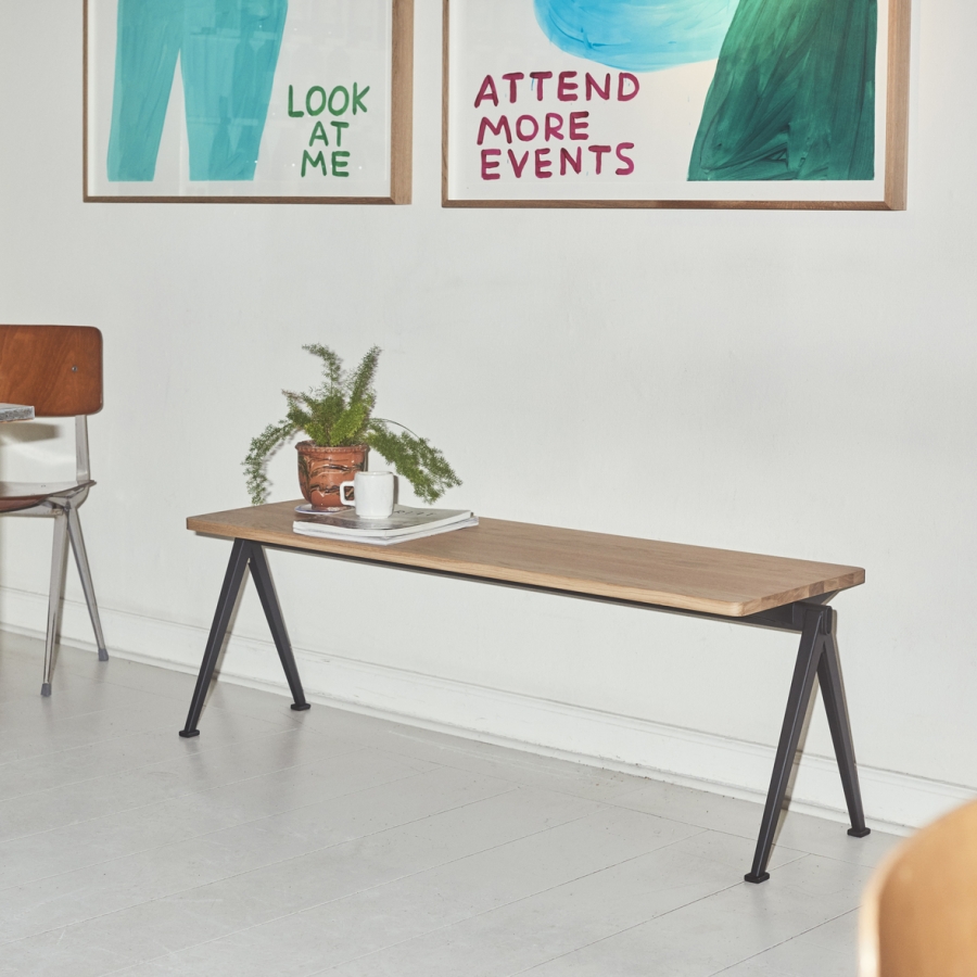 Pyramid Bench 11 matt lacquer oak black frame Pyramid Bench designed by Wim Rietveld, HAY Pyramid Bench