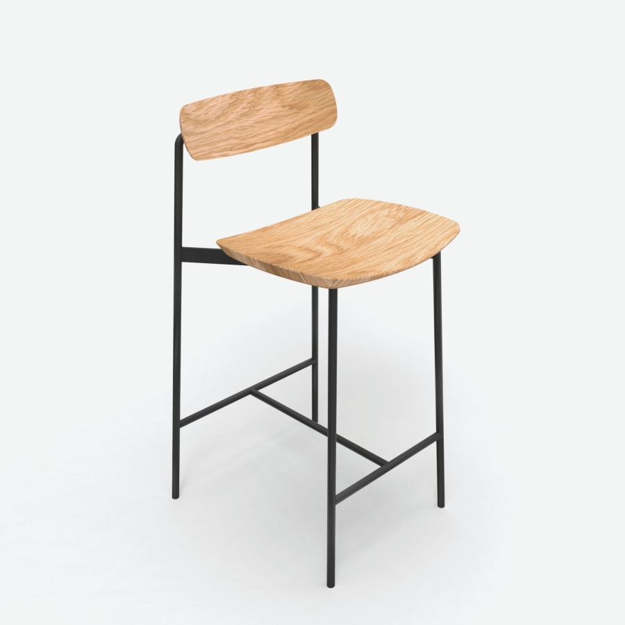 Sia Stool Oak on Black frame Sia Stool designed by Tom Fereday for NAU, NAU Sia Stool