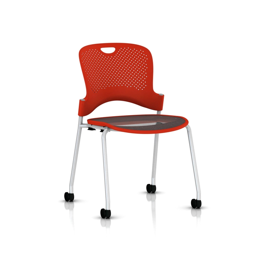 Caper Stacker flexinet Red frame on castors Caper Stacking Chair by Herman Miller, Herman Miller Meeting Chair
