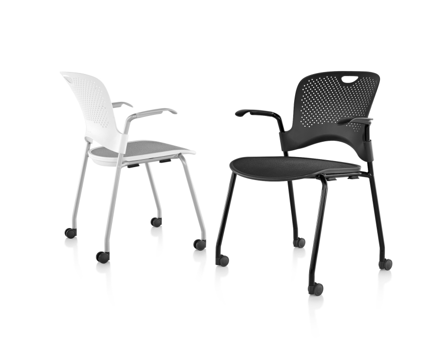 Caper Stacking Chair with arms_White with silver base_Black with black base Caper Stacking Chair by Herman Miller, Herman Miller Meeting Chair