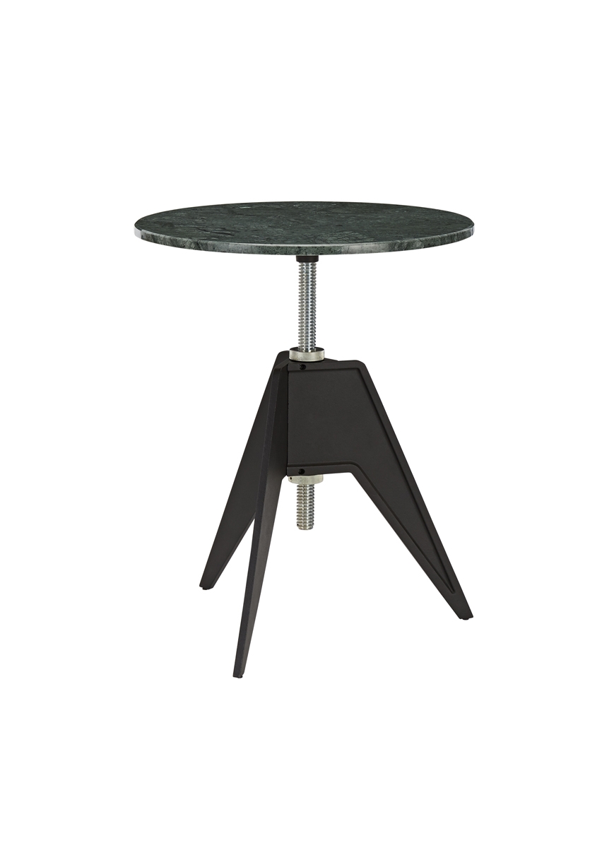 Screw Cafe Base with 600 Green Marble Top Screw Table designed by Tom Dixon