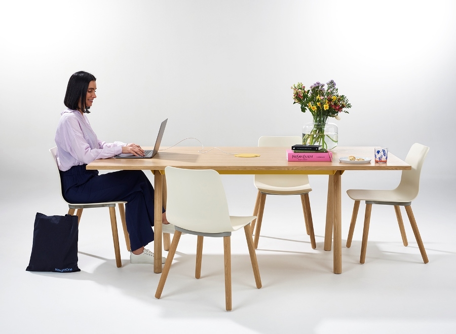 Morse Table System_NOMSB320R_Oak_Broom Yellow RAL1032_POLLYCHBDL Morse Table System by naughtone, naughtone office furniture