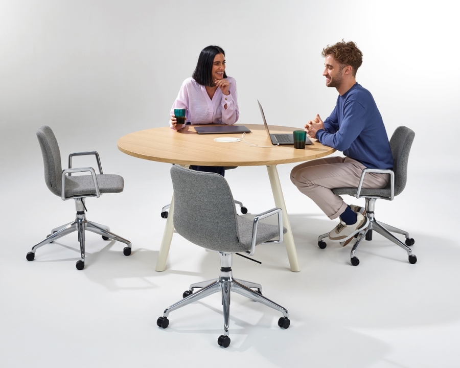 Morse Table System_NOMSO312_Oyster RAL1013_Oak_VIVACH5S Morse Table System by naughtone, naughtone office furniture