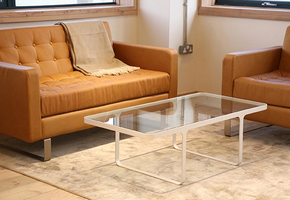 Trace Coffee Table_ TRACT_WH_GL_CLY22A_TAN_LEA_SL Trace Coffee Table by naughtone, naughtone glass top table