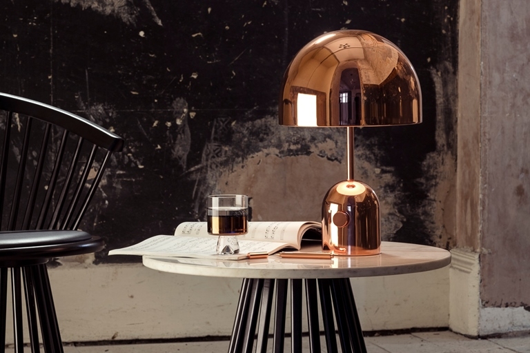 Bell Table Light Copper with Tank and Cube Bell Table Lamp by Tom Dixon