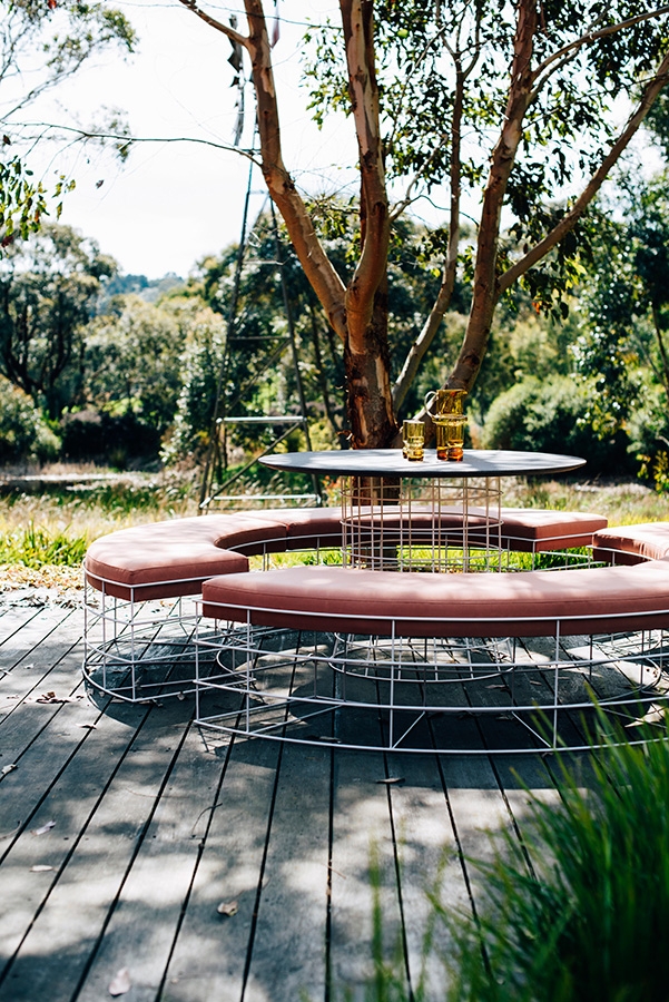 Ellis Dining Table and curved bench Ellis outdoor collection by Grazia&Co, Australian design and manufacture furniture
