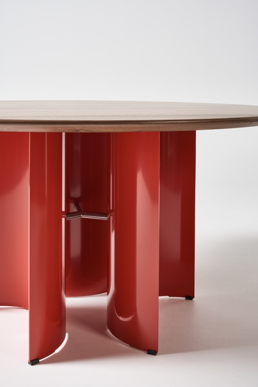 Round-stamp-dining-table-solid-walnut-top-and-custom Stamp Dining Table by Grazia&Co, Australian designed and manufactured furniture
