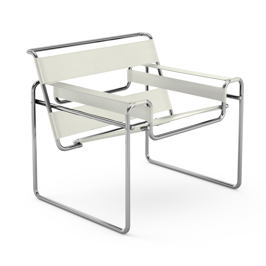 Wassily chair_Polished Chrome_Belting leather Cream Wassily Lounge Chair designed by Marcel Breuer, Knoll Wassily Chair, Knoll furniture