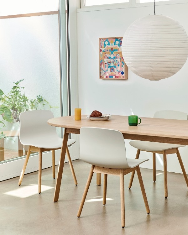 AAC 12 white 2.0 shell wb lacquered oak_Triangle Leg Table L200xW85xH74 wb lacquer oak About A Chair collection by HAY designed by Hee Welling