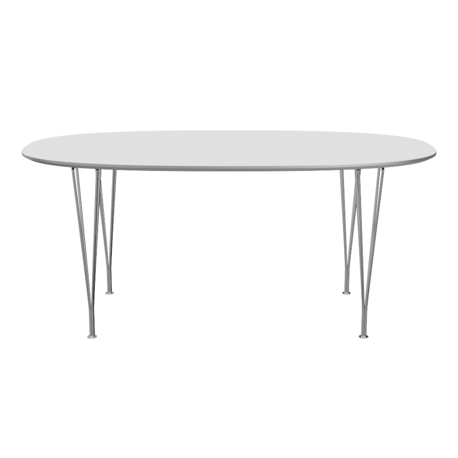 Superellipse Table_Fenix White_Aluminium matt brushed edge_Chrome base Superellipse Table designed by Piet Hein & Bruno Mathsson, Fritz Hansen Suprellipse Table