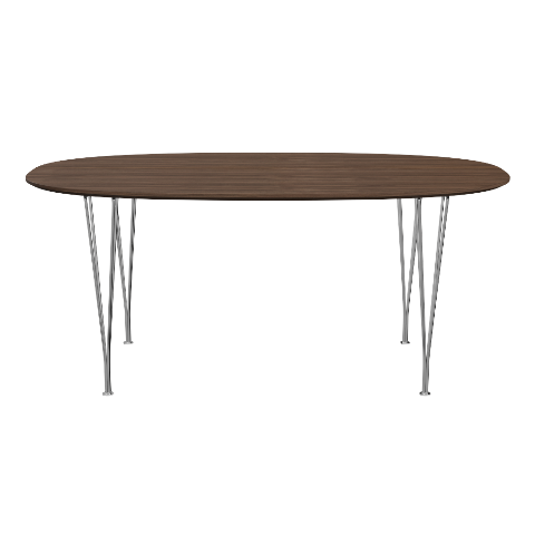 Superellipse Table_Walnut veneer_Chrome Superellipse Table designed by Piet Hein & Bruno Mathsson, Fritz Hansen Suprellipse Table