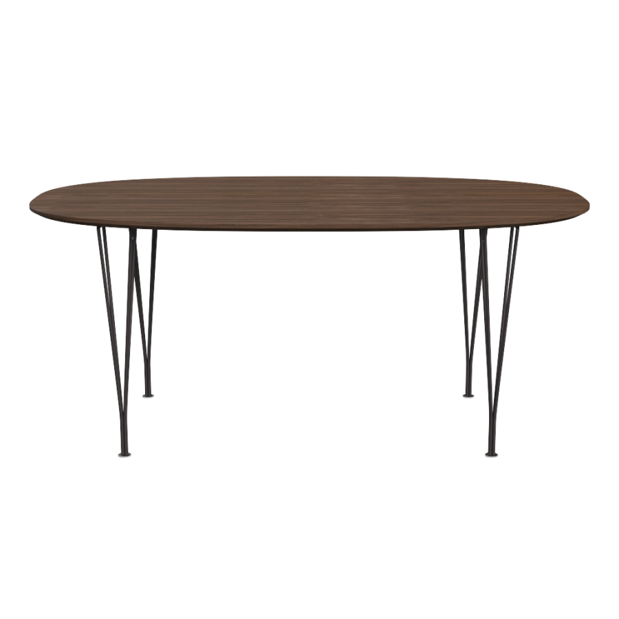Superellipse Table_Walnut veneer_Warm Graphite base Superellipse Table designed by Piet Hein & Bruno Mathsson, Fritz Hansen Suprellipse Table