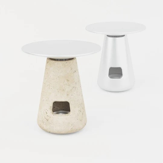 Umbo Oil Burner in Travertine & Brushed Aluminium Umbo Oil Burner designed by Timothy Robertson for NAU