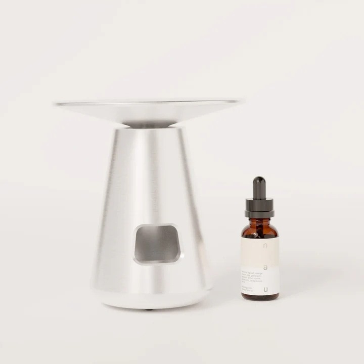 Umbo Oil Burner in Brushed Aluminium with Scent 02 by NAU Nau Umbo Oil Burner brushed alum 04