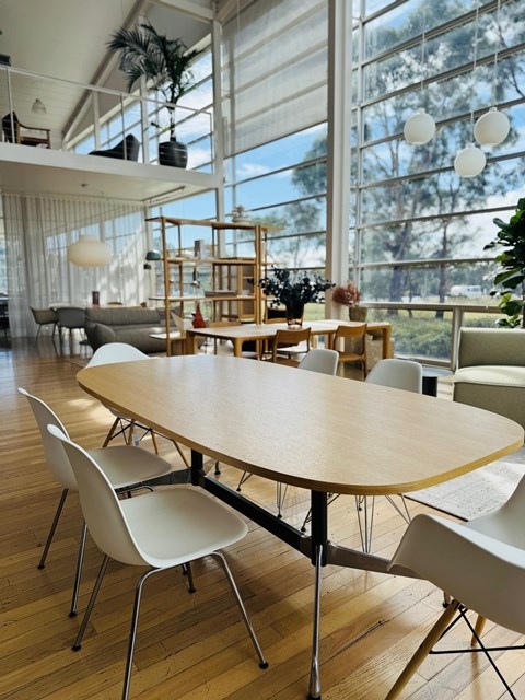 Eames Segmented Base Table with American Oak Veneer at designcraft showroom Eames Segmented Base Table designed by Charles and Ray Eames, Herman Miller Eames Segmented Base Table, Eames Table