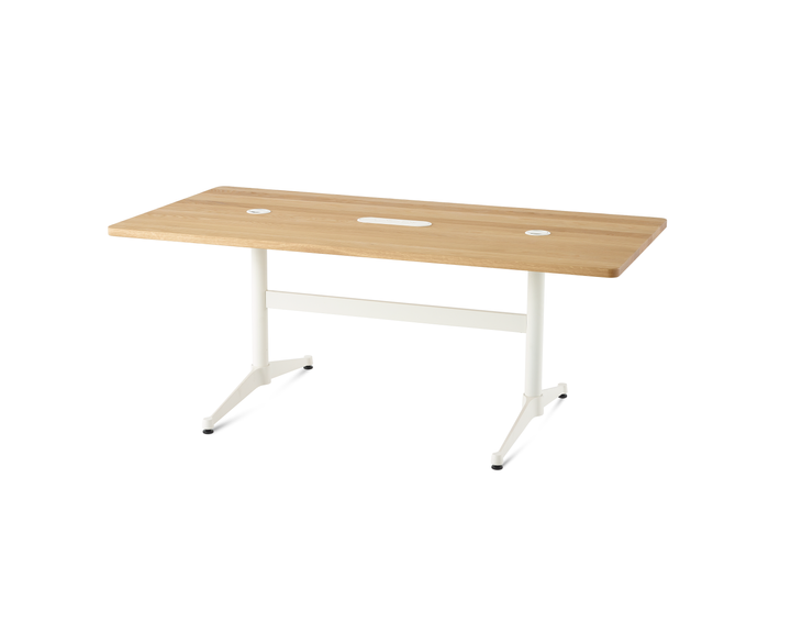 Eames T-Leg Base Table with White Oak Slid Wood top and Powder access EamesT-Leg Base Table designed by Charles and Ray Eames, Herman Miller Eames Table