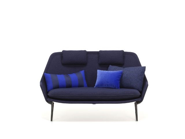 Slow Sofa_front_Flocca_dark blue_cushions Slow Chair designed by Ronan & Erwan Bouroullec for Vitra, Vitra Slow Sofa