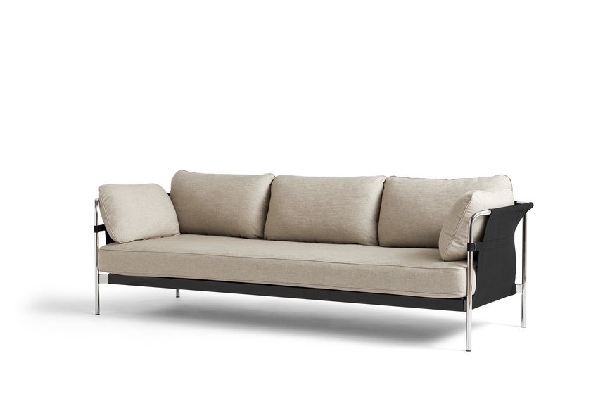 CAN 3 Seater Ruskin 05_chrome frame_outer canvas black Can Sofa designed by Ronan and Erwan Bouroullec for HAY