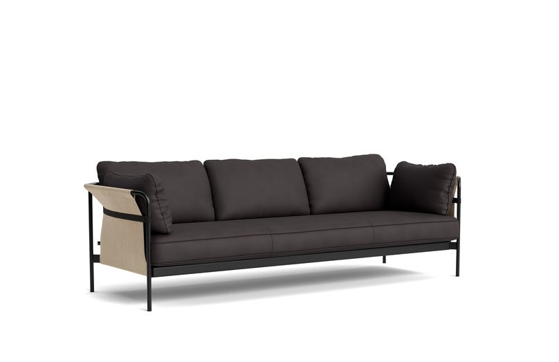 Can 3 Seater_Sense dark brown_black frame_natural outer canvas Can Sofa designed by Ronan and Erwan Bouroullec for HAY