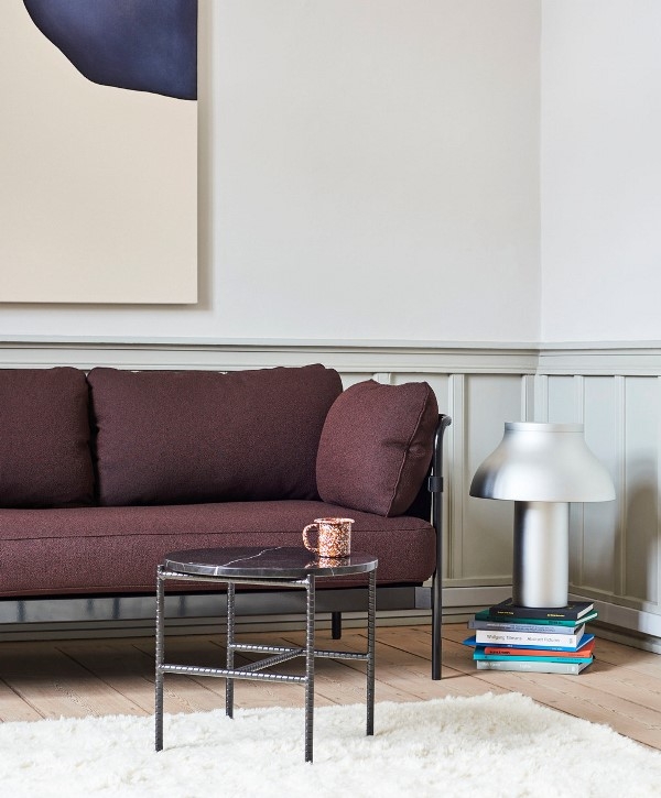 Can 3 seater Olavi by HAY 14 black canvas black base_PC Table Lamp aluminium_Rebar Side Table marble Can Sofa designed by Ronan and Erwan Bouroullec for HAY
