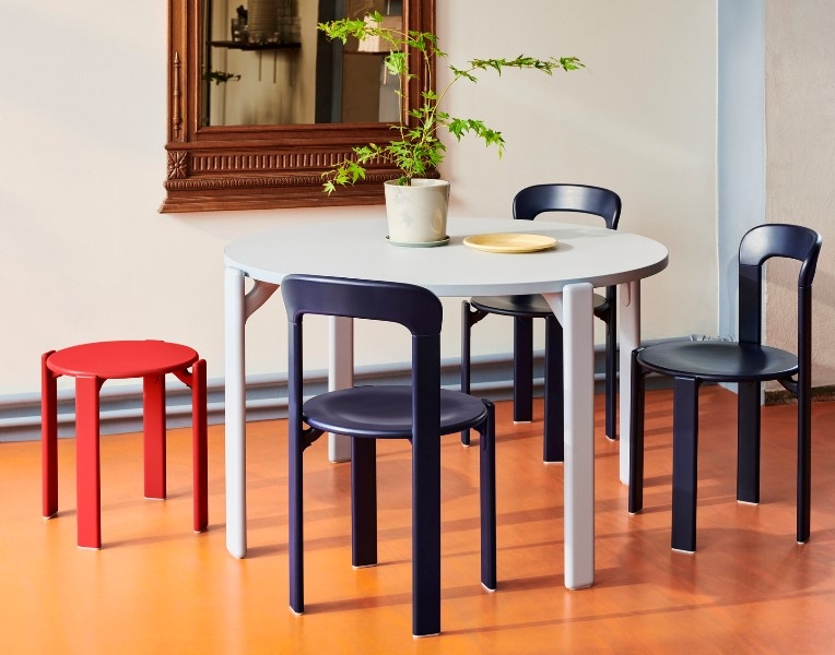 Rey Dining Table gull laminate slate blue wb lacquer beech base_Rey Chair deep blue wb lacquer beech Rey dining chair by HAY, HAY Rey Dining Chair designed by Bruno Rey