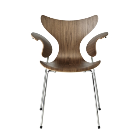 Lily Chair designed by Arne Jacobsen 50th anniversary, Lily chair Walnut veneer 50th anniversary edition, 50th anniversary edition of Lily Chair designed by Arne Jacobsen for Fritz Hansen 