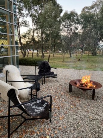 Palissade by Hay, Tri Leg Firepit by LifeSpaceJourney and Sheepskins by Hides of Excellence